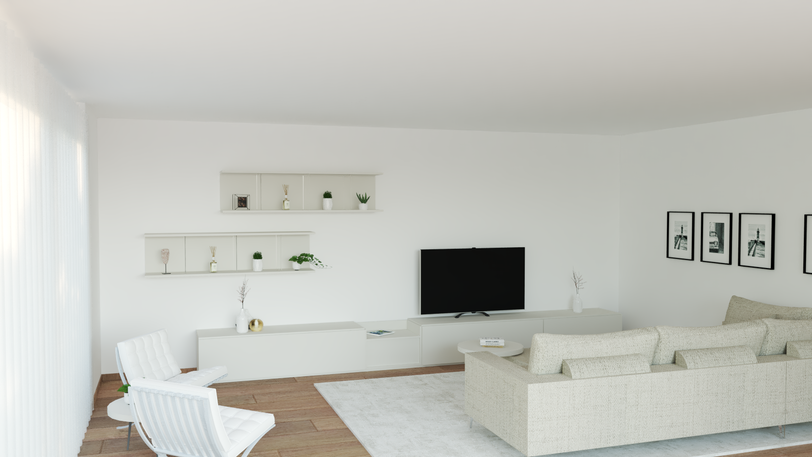 Soggiorno Contemporaneo lineare con cassetti e mensole